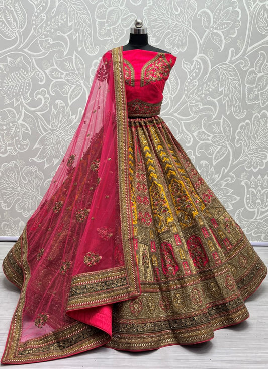 Silk Crafted Designer Flaired Bridal Pink Lehengacholi