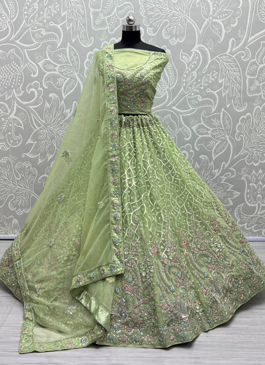 Very Well Detailed Embroidery Partywear Paroot Lehengacholi