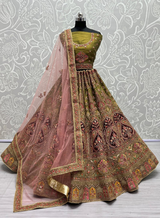 ﻿Bridal Net Crafted Beautiful Color Range Wedding wear Lehengacholi Mehendi