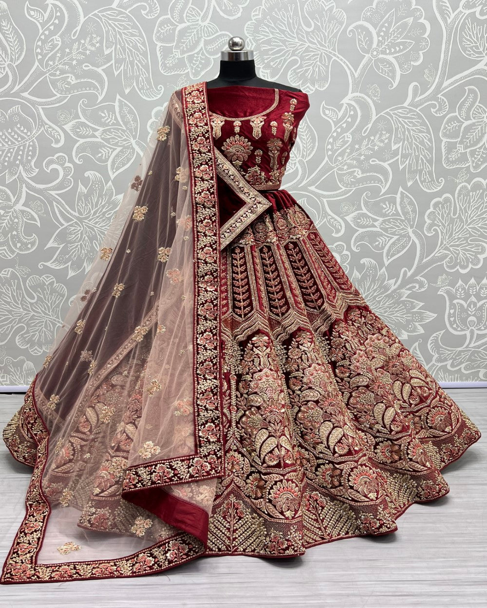 Golden Antique Embroidered Exclusive Lehengacholi with double Dupatta