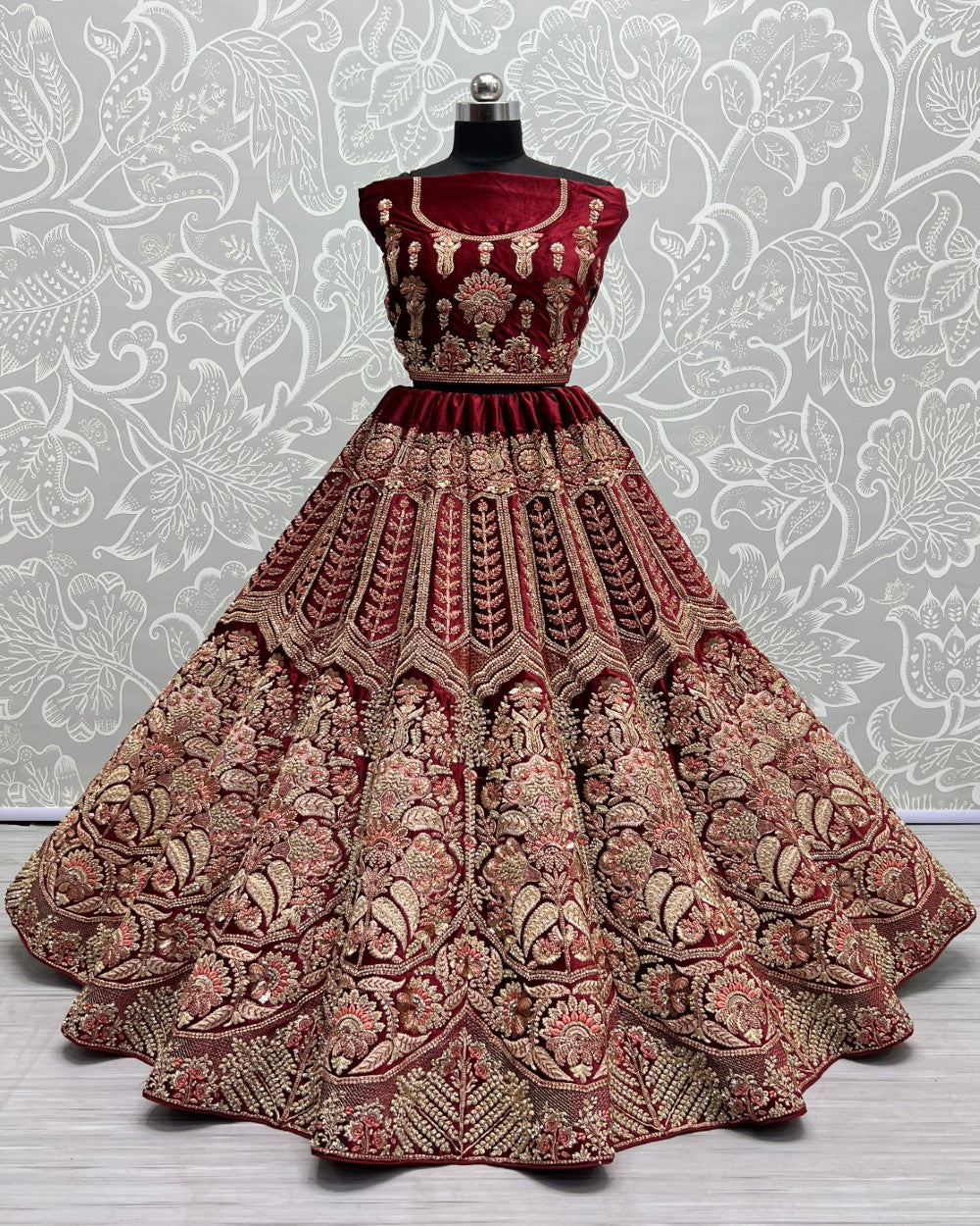 Golden Antique Embroidered Exclusive Lehengacholi with double Dupatta