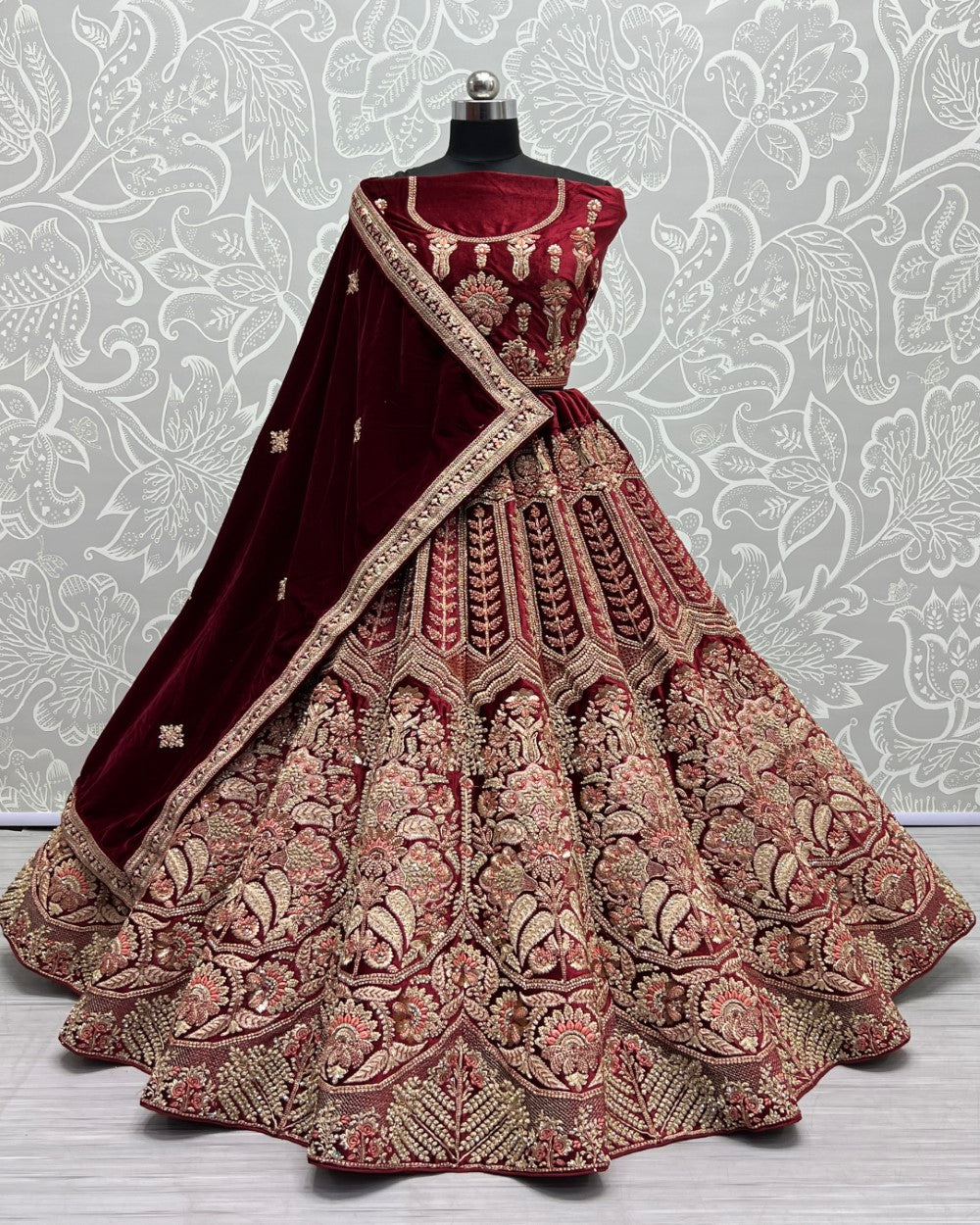 Golden Antique Embroidered Exclusive Lehengacholi with double Dupatta