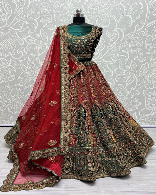 Heavy embroidery Patch work Velvet Lehenga choli