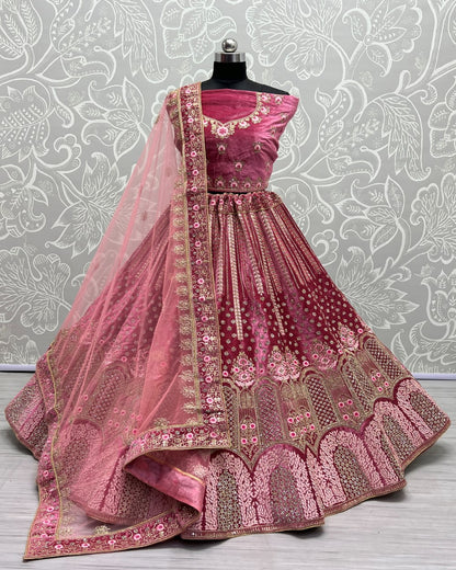 Full of Zircon Diamond studded Rani Pink Lehenga choli for Party