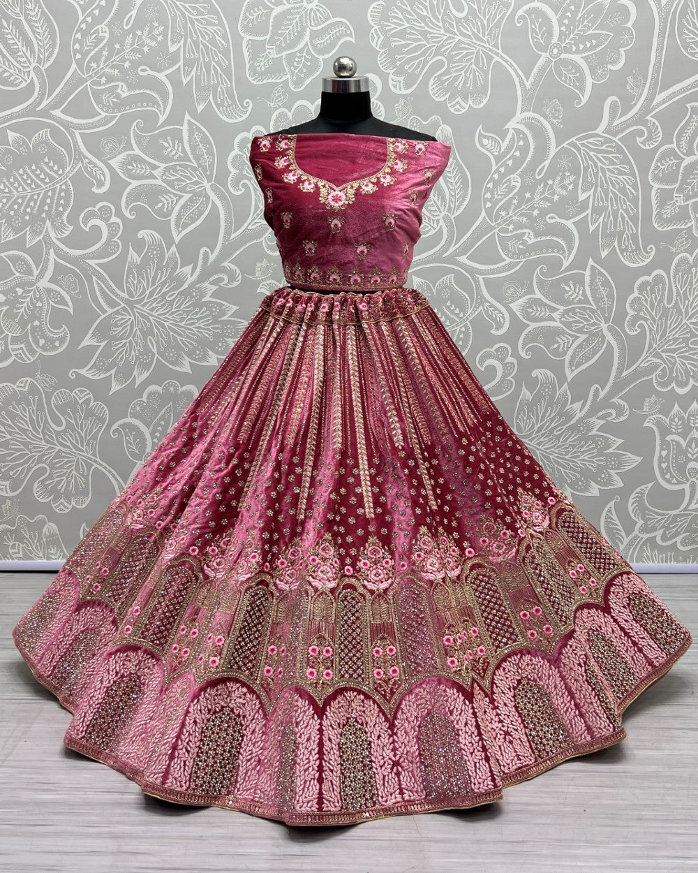 Full of Zircon Diamond studded Rani Pink Lehenga choli for Party