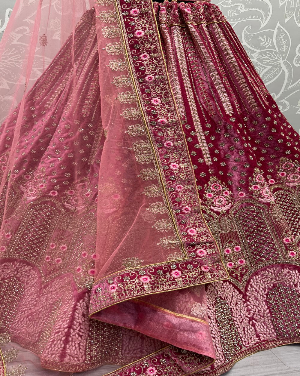 Full of Zircon Diamond studded Rani Pink Lehenga choli for Party