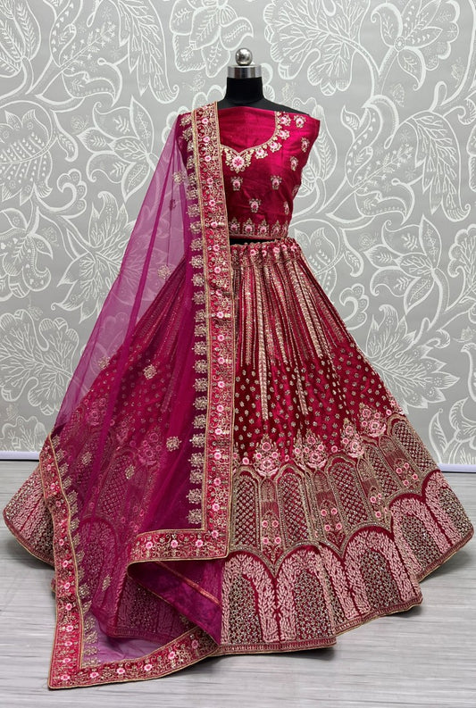 Dark Range in Velvet Embroidered with full of Zircon Diamond studded Lehenga choli Pink