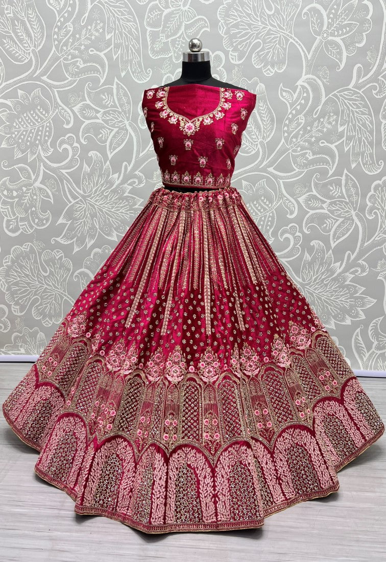 Dark Range in Velvet Embroidered with full of Zircon Diamond studded Lehenga choli Pink