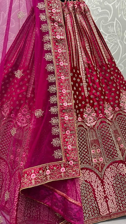 Dark Range in Velvet Embroidered with full of Zircon Diamond studded Lehenga choli Pink