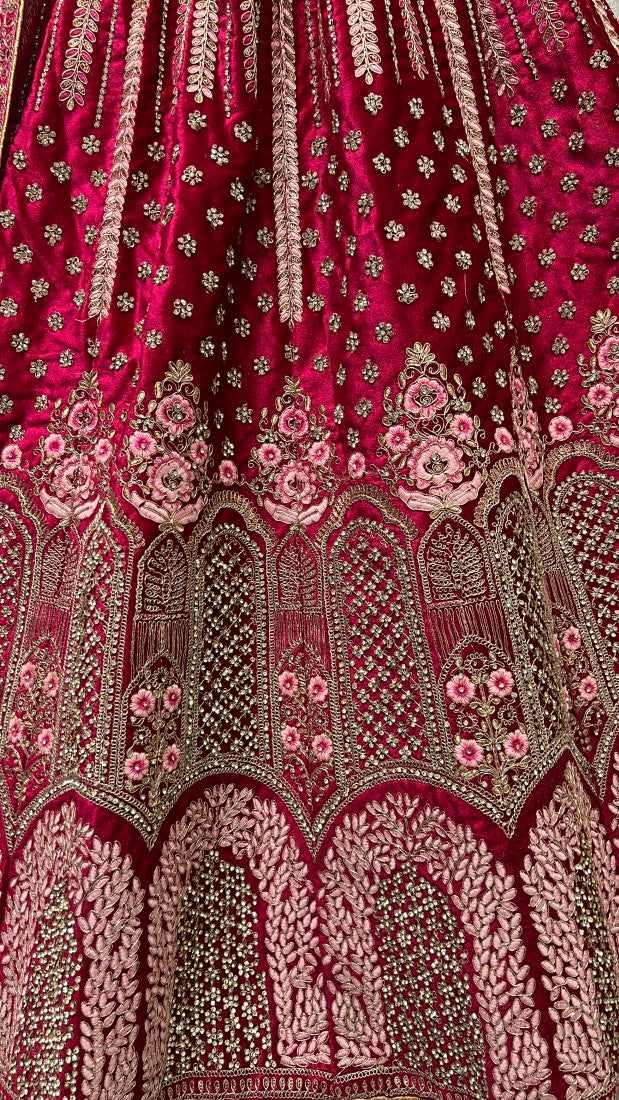 Dark Range in Velvet Embroidered with full of Zircon Diamond studded Lehenga choli Pink