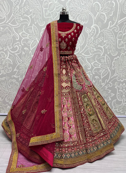 Heavy Patch Work Embroidered Designed Rani Pink Lehengacholi