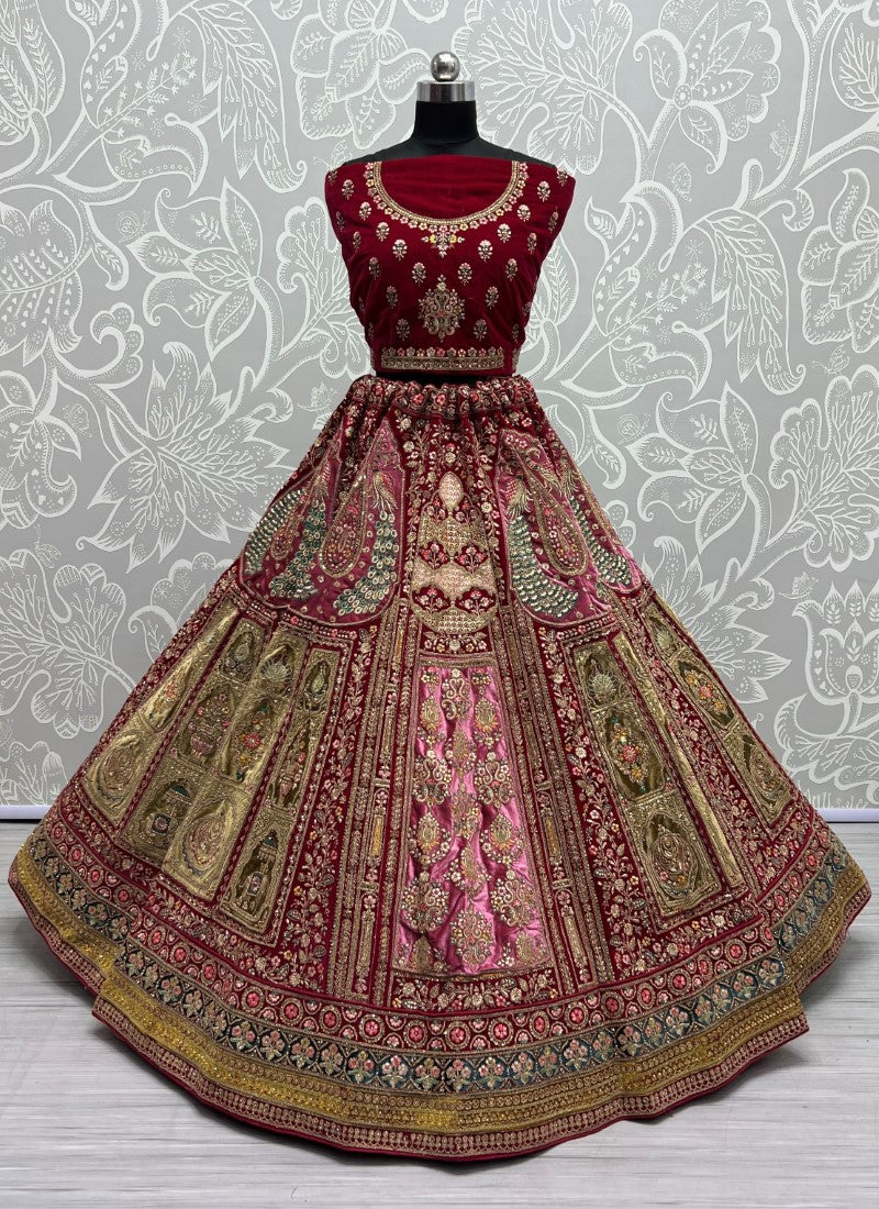 Heavy Patch Work Embroidered Designed Rani Pink Lehengacholi