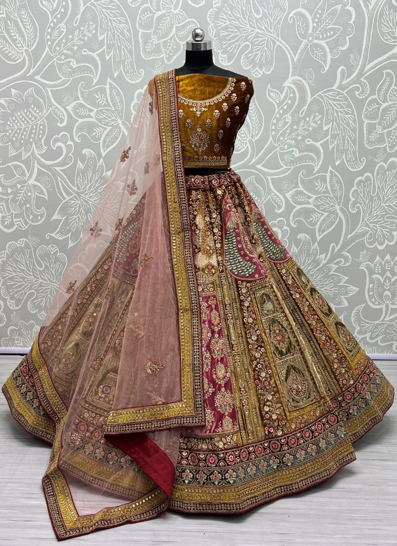 Heavy Patch Work Embroidered Designed Golden Lehengacholi