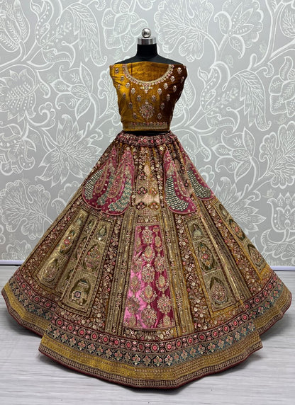 Heavy Patch Work Embroidered Designed Golden Lehengacholi