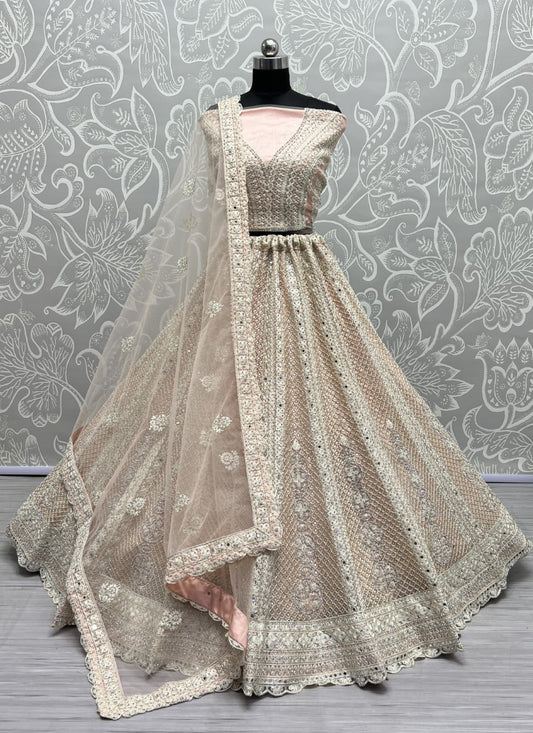 Neatly Dori and Sequin combine Crafted Partywear Peach Lehenga choli