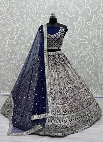 Chapat Zari and cotton Thread Embroidered Beautiful blue shade Blue Lehengacholi