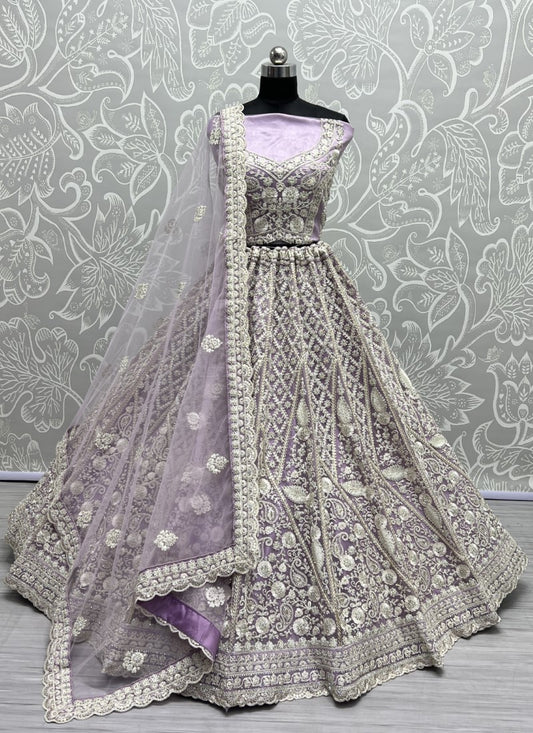 Dori and Zircon Diamond Combine Designer Partywear Lilac Lehengacholi