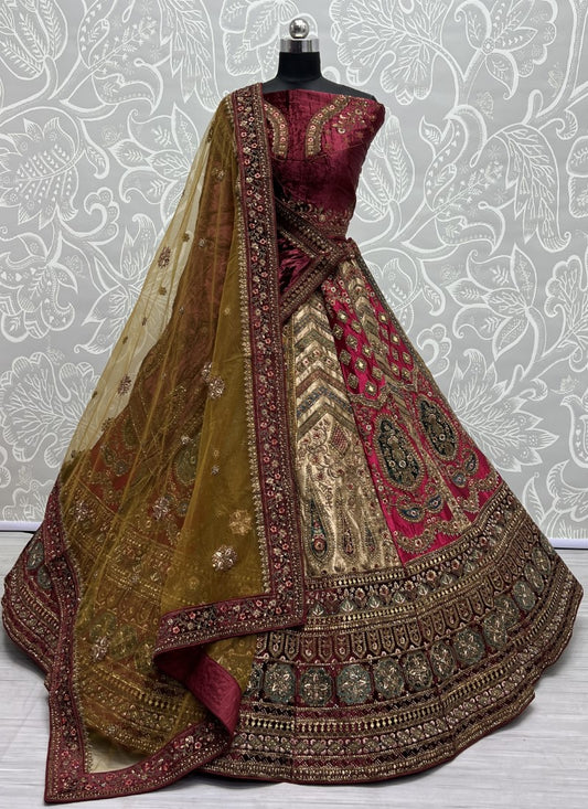 Stunning Embroidery with fancy Lace work bridal Lehengacholi with double dupatta