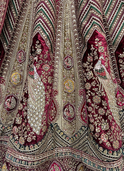 Fabulously Peacock Pattern work on Velvet Designer Lehengacholi with Beautiful blouse Mehendi