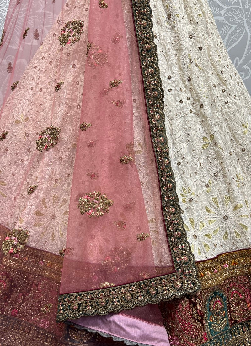 Lakhanavi cotton thread and zari work combine with Beautiful broad lace Designer Wedding Lehengacholi