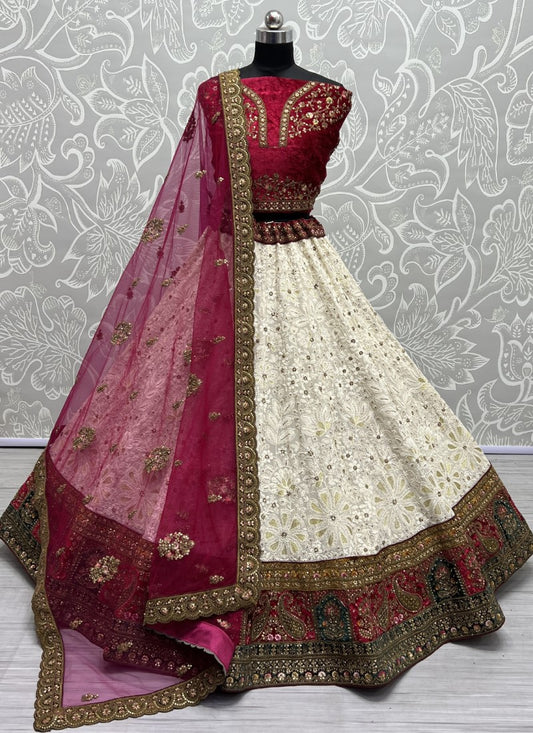 Lakhanavi cotton thread and zari work combine with Beautiful broad lace Designer Wedding Lehengacholi