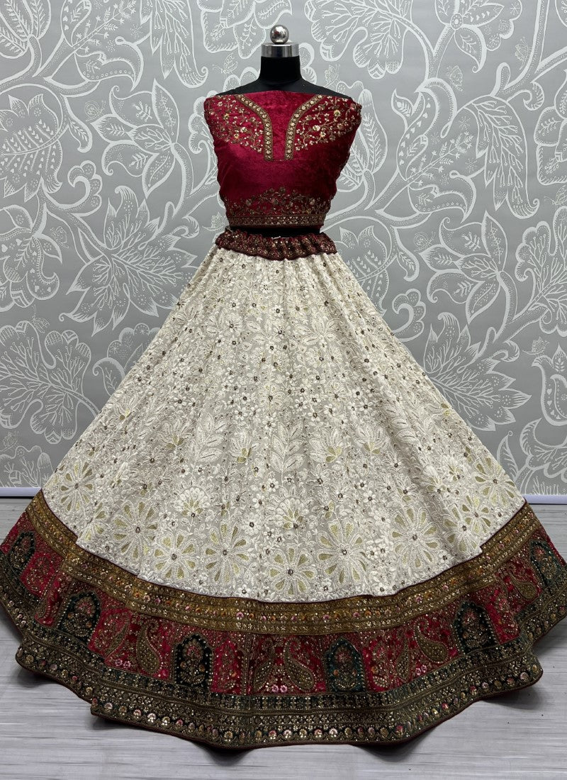 Lakhanavi cotton thread and zari work combine with Beautiful broad lace Designer Wedding Lehengacholi