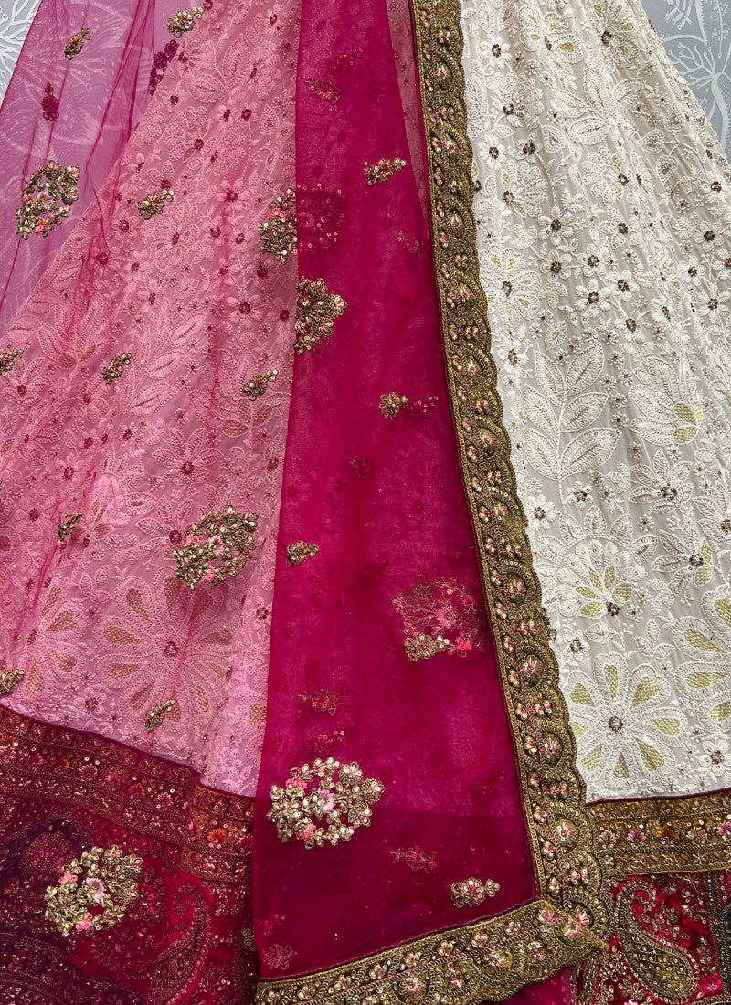 Lakhanavi cotton thread and zari work combine with Beautiful broad lace Designer Wedding Lehengacholi