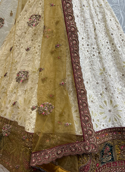 Lakhanavi cotton thread and zari work combine with Beautiful broad lace Designer Wedding Lehengacholi