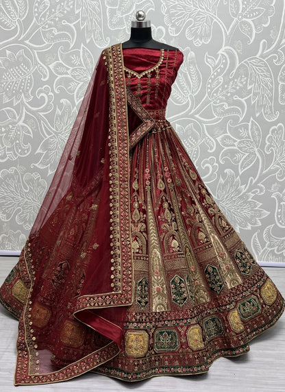 Fabulous contracts patch work designer wedding wear Lehengacholi For this wedding season Marron