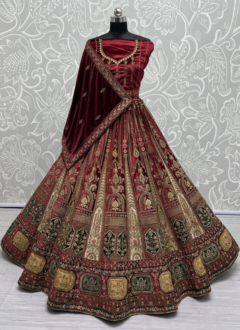 Fabulous contracts patch work designer wedding wear Lehengacholi For this wedding season Marron