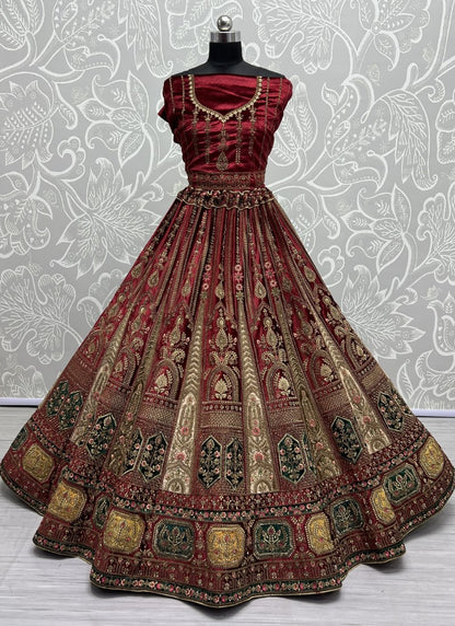 Fabulous contracts patch work designer wedding wear Lehengacholi For this wedding season Marron