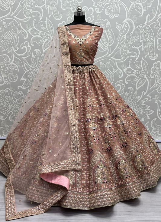Perfect Partywear Cadbury Silk Dori and Sequince embroidered Lehenga Choli Brown