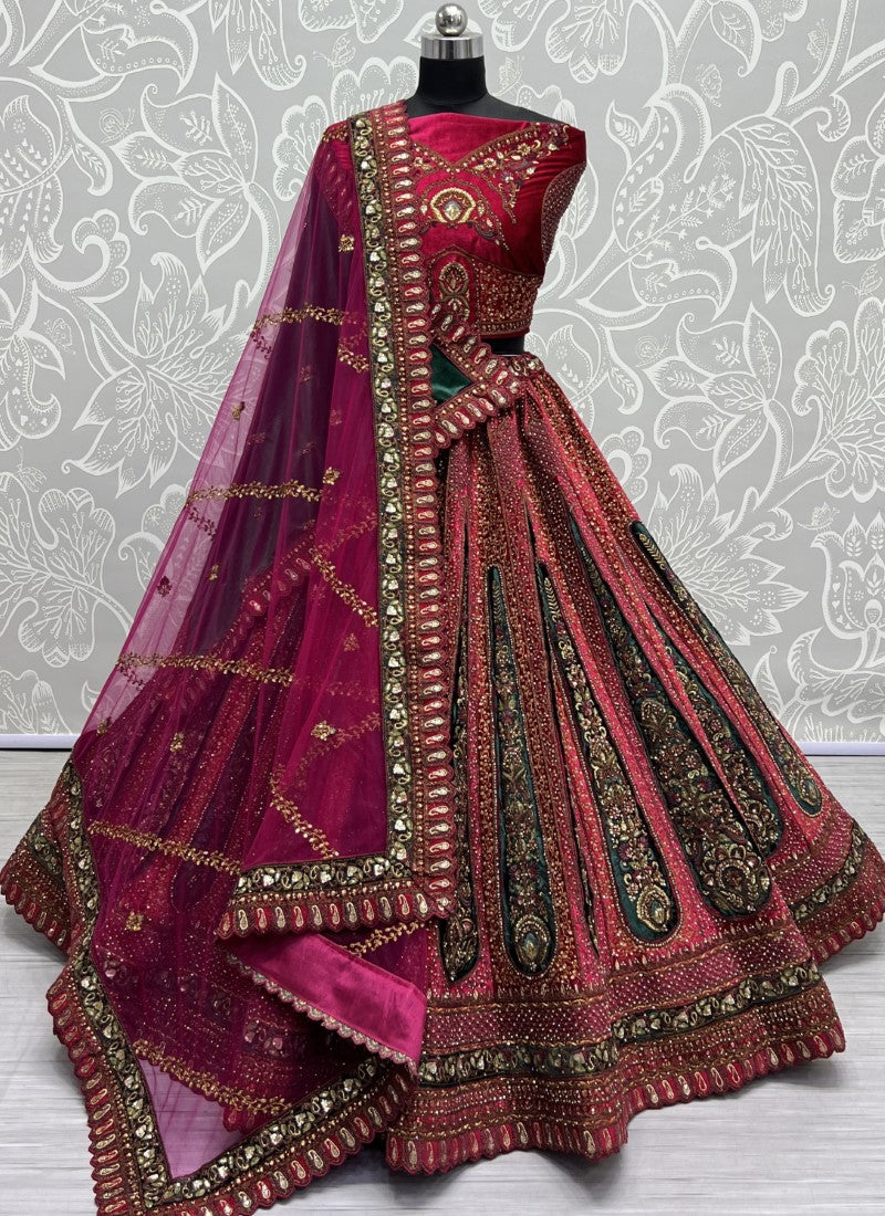 Double Dupatta Fancy Patch Attached Bridal Lehengacholi Pink