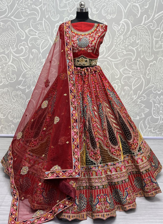 Multi thread and Swaroski studded bridal lehenga choli