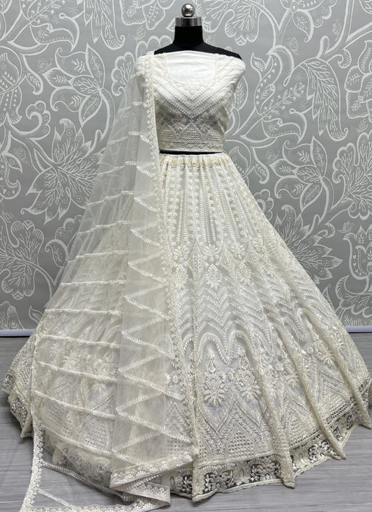 Perfect Partywear Full of Motif Handwork Designer Lehenga choli White