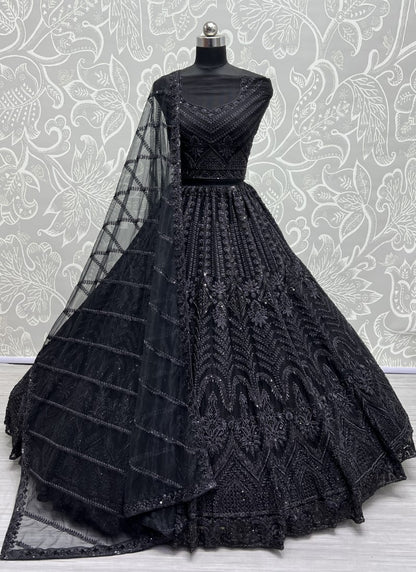 Perfect Partywear Full of Motif Handwork Designer Lehenga choli Black