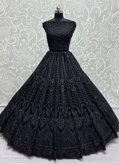 Perfect Partywear Full of Motif Handwork Designer Lehenga choli Black
