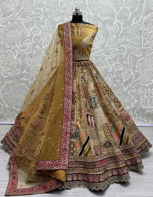 Exclusive Pattern of Bridal Lehengacholi in Beautiful color Range with heavy Dupatta