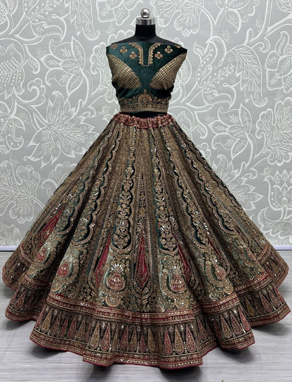 Meticulously prepared Hand mirror crafted Designer Bridal Lehengacholi