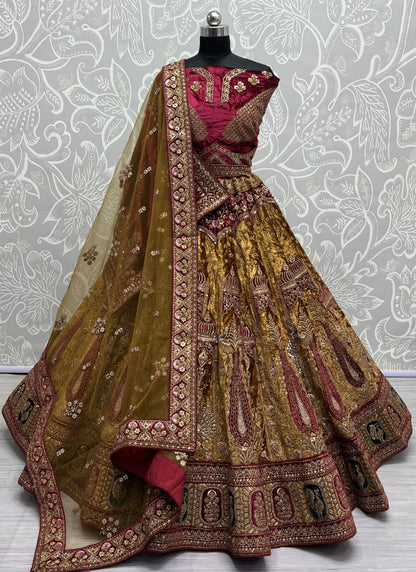 Captivating Designed of Thread and Dori work Crafted Lehenga choli Mustard