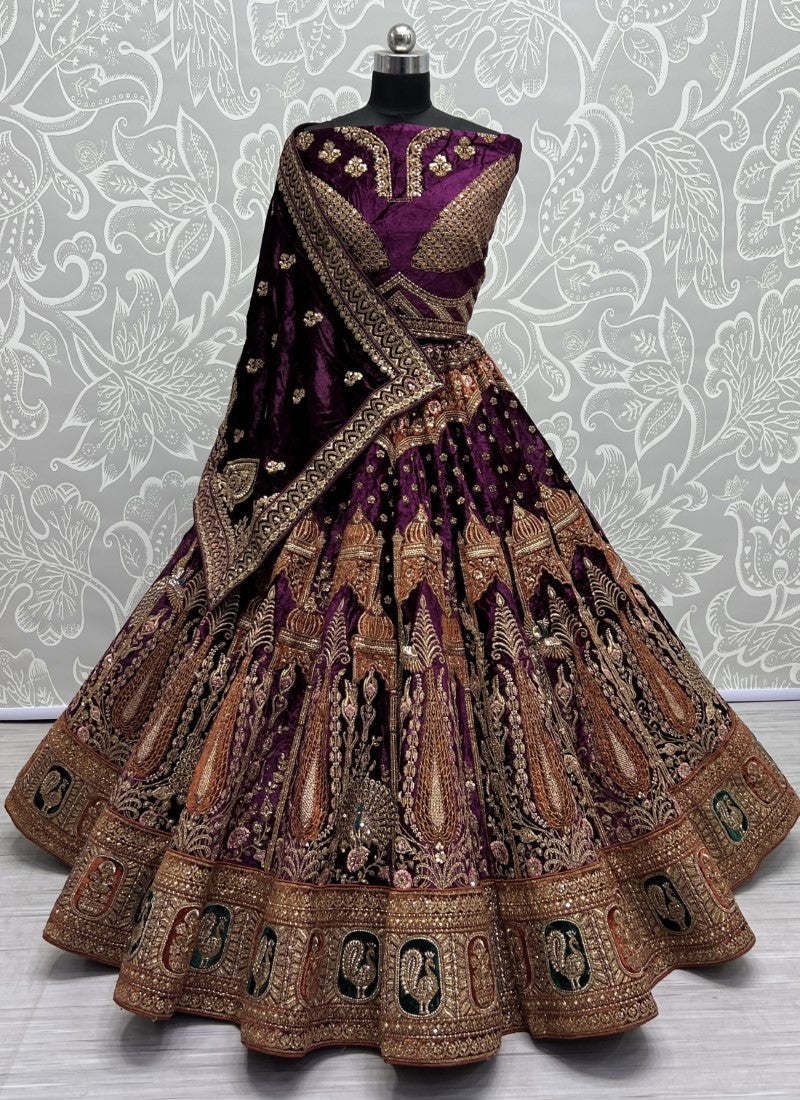 Captivating Designed of Thread and Dori work Crafted Lehenga choli Purple