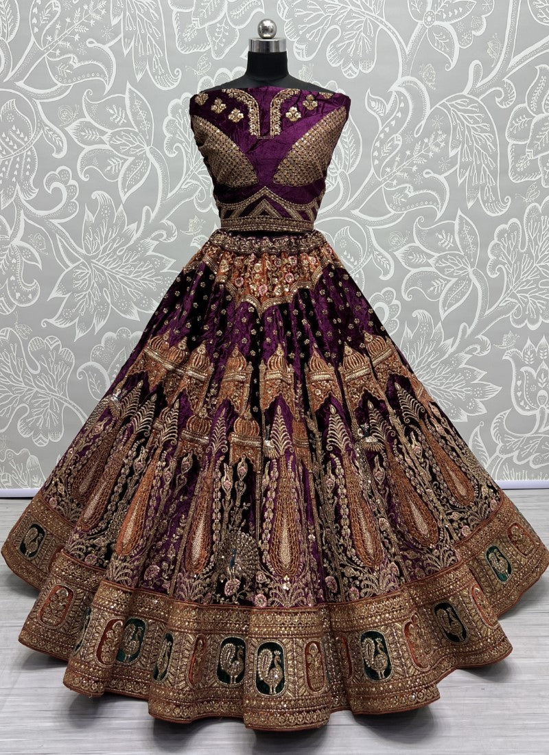 Captivating Designed of Thread and Dori work Crafted Lehenga choli Purple