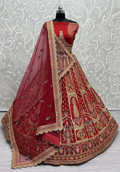 Charismatic Hand khatali work with Zardosi and differnt embroidery crafted bridal Red Lehengacholi