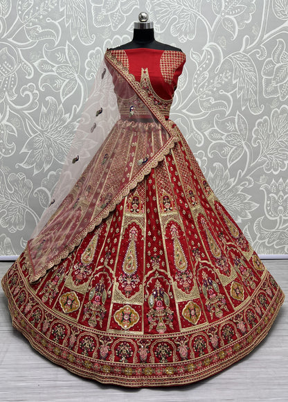 Charismatic Hand khatali work with Zardosi and differnt embroidery crafted bridal Red Lehengacholi