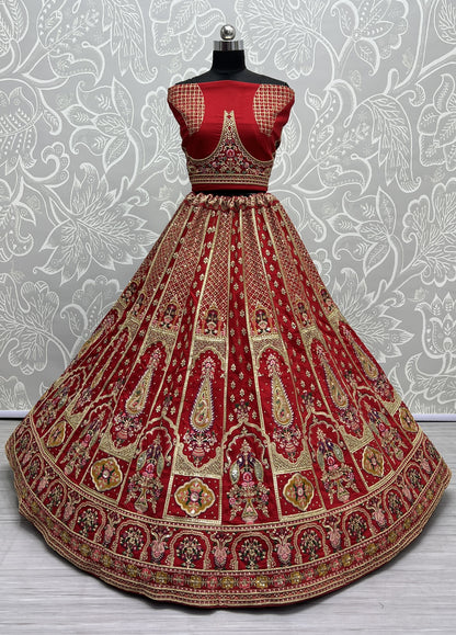 Charismatic Hand khatali work with Zardosi and differnt embroidery crafted bridal Red Lehengacholi