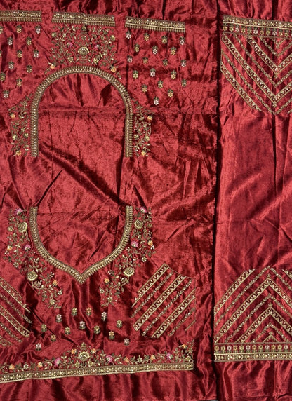 Alternate Red Velvet Kali work and Fancy embroidered Lehenga choli with double dupatta