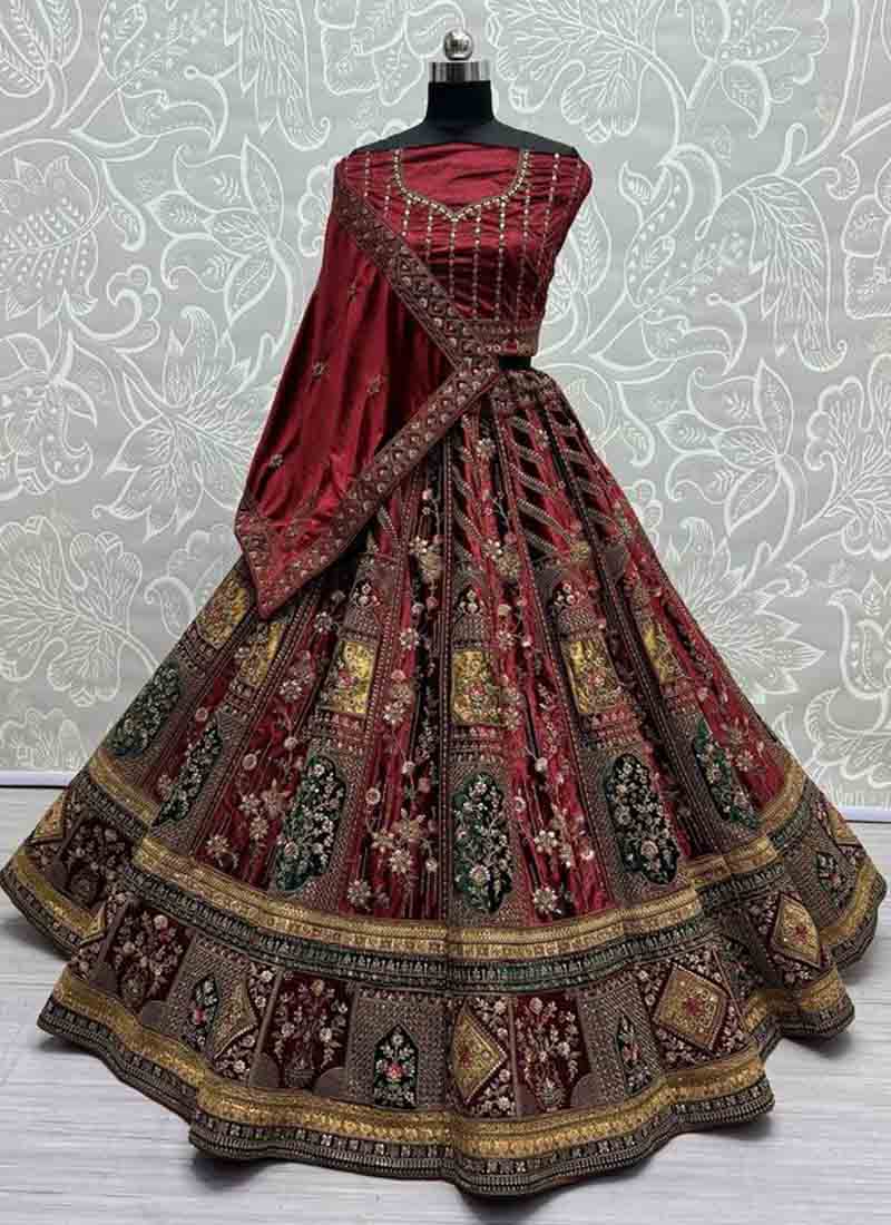 Exclusive Embroidered Wedding Lehenga Choli In Rashberry Maroon