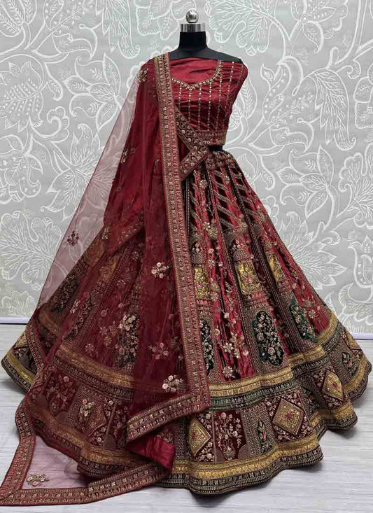 Exclusive Embroidered Wedding Lehenga Choli In Rashberry Maroon