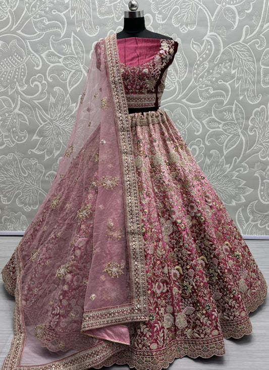 Sophisticated Designed Sequins and Dori Combine Partywear Lehengacholi in Pink