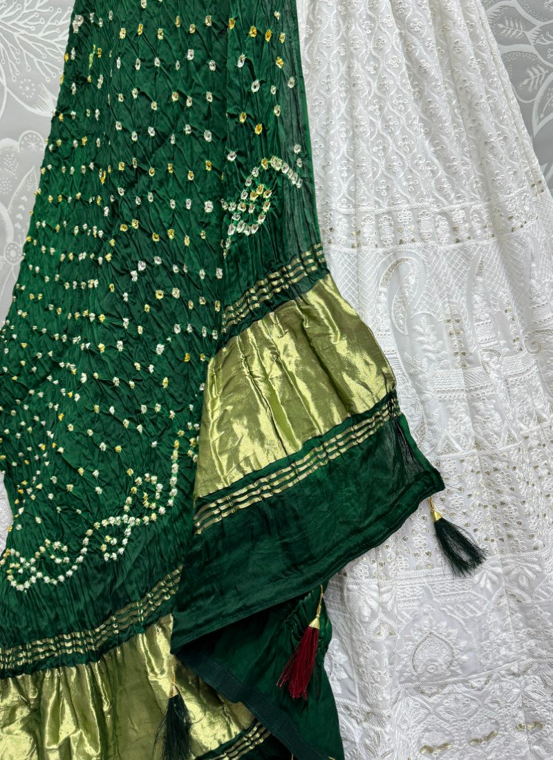 Georgette fabric cotton thread work Lehengacholi with pure Bandhani Green dupatta